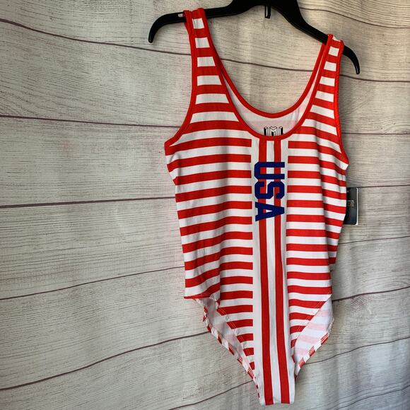 IML Isaac Morris Stripe USA Bodysuit Red White Blue Tank Size L - Picture 10 of 12